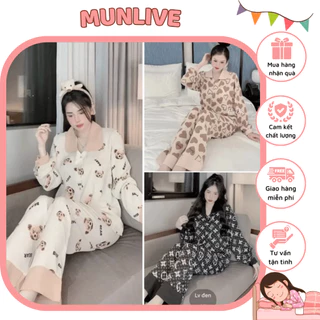Pijama Xinh Tay Dài Quần Dài Đồ Ngủ Giá Rẻ Đồ Bộ Ngủ Nữ Pyjama Đồ Bộ Mặc Nhà Chất Mát Không Nhăn Hàng Siêu Đẹp