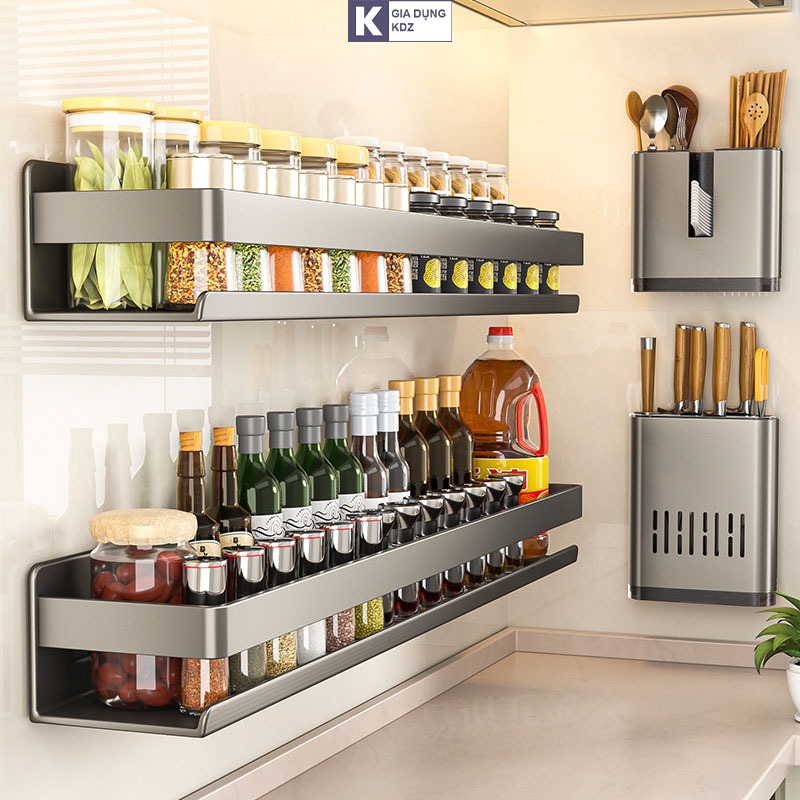 Kệ Đựng Gia Vị Nhà Bếp Dán Tường Inox 304 Không Khoan Đụchịu Lực Tốt - Hình ảnh thực tế