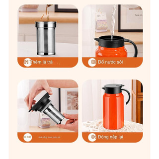 Ấm pha trà giữ nhiệt 1500ml-1000ml inox 316, lõi lọc inox, bình pha trà nắp vặn, giữ nóng 12h, giữ lạnh 20h