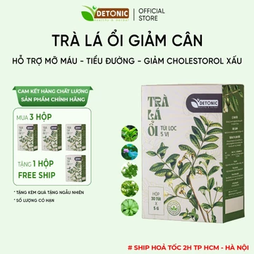 Trà lá ổi DETONIC giúp tan mỡ giảm cân ngừa tiểu đường chiết xuất 5 vị lá ổi non, giảo cổ lam, lá sen, hoa nhài, cỏ ngọt