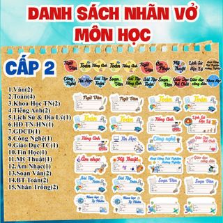 Nhãn vở môn học in tên theo yêu cầu chương trình mới tặng 60 sticker lớp 1 lớp 2 lớp 3 lớp 4 lớp 5, cấp 1, cấp 2 , cấp 3