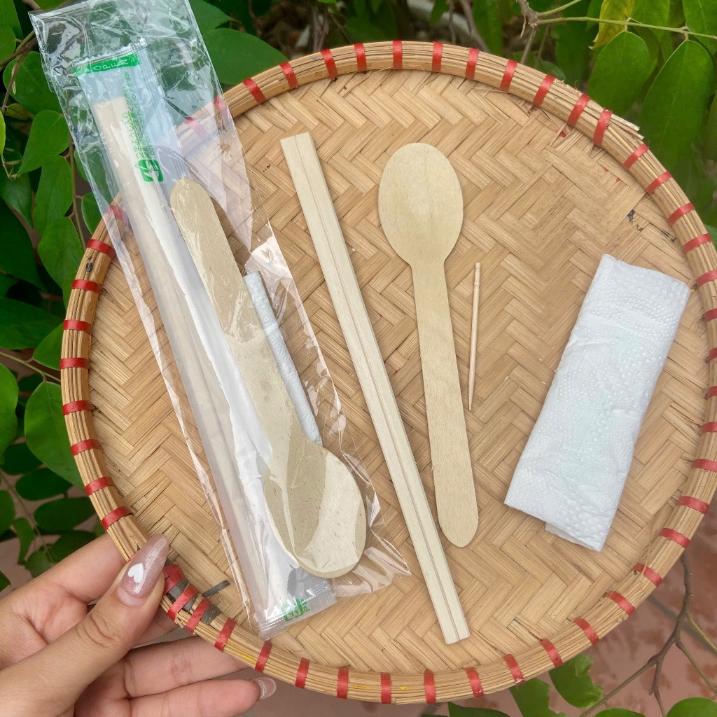 Bộ 50 set / 100 set đũa tăm thìa giấy ăn dùng cho nhà hàng bán đồ ăn ship, picnic ..dùng 1 lần