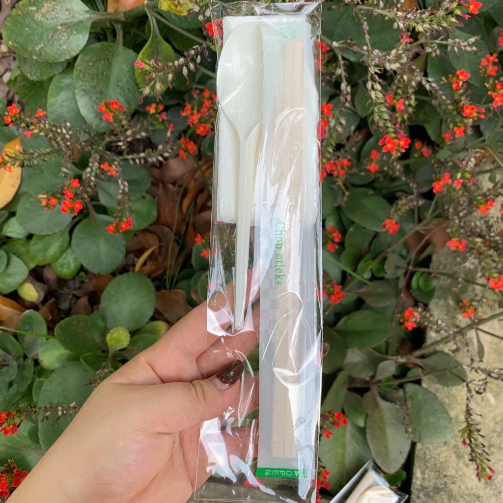 Bộ 50 set / 100 set đũa tăm thìa giấy ăn dùng cho nhà hàng bán đồ ăn ship, picnic ..dùng 1 lần
