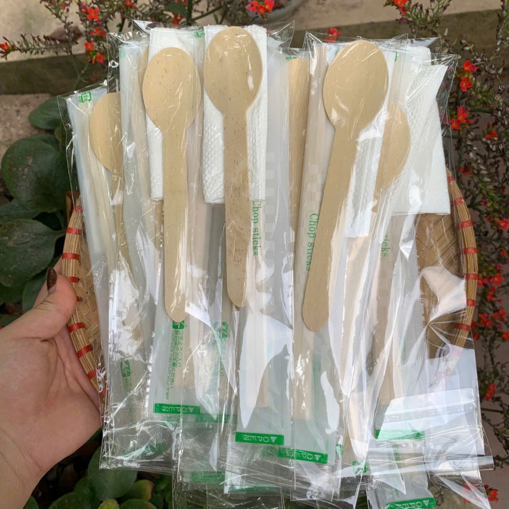 Bộ 50 set / 100 set đũa tăm thìa giấy ăn dùng cho nhà hàng bán đồ ăn ship, picnic ..dùng 1 lần