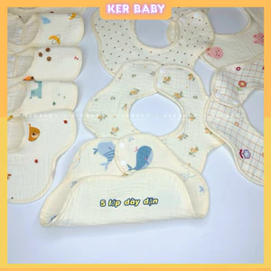 Set 5 Yếm Hoa 6 Lớp Xoay 360 Cao Cấp,Yếm Ăn Dặm Cho Bé Chất Xô Muslin Mềm Mại Thấm Hút Tốt , Hoạ Tiết Dễ Thương Cho Bé
