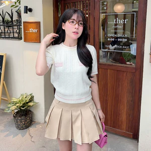 Áo len cộc tay mùa hè cổ tròn dệt kim vặn thừng thêu nơ tiểu thư ALC10 DELIZ