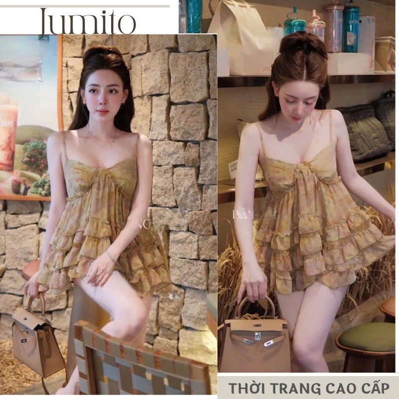 Váy nữ mùa hè tầng ngắn phong cách tiểu thư, đầm 2 dây chất voan mềm nhẹ mặc đi chơi dạo phố siêu xinh HCOM26058
