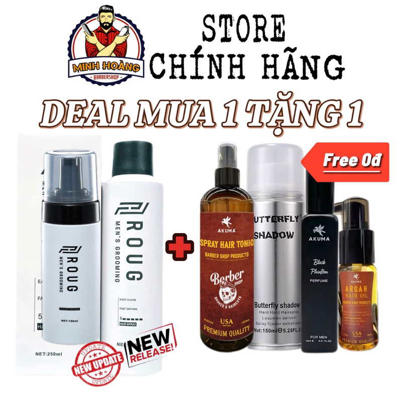 Bọt tạo kiểu Sea Salt Mousse Roug, Gôm xịt giữ nếp tóc Roug Hair Spray ...