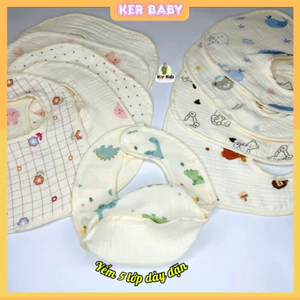 Set 5 Yếm hình chữ Cổ Vuông 6 lớp Ăn Dặm Chất vảii Xô Muslin Mềm Mịn Chống Thấm Cực Tốt Cho Bé