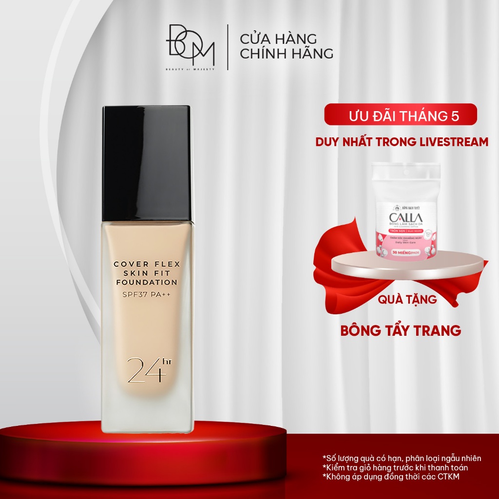 Ảnh Kem Nền Lâu Trôi Che Khuyết Điểm BOM Cover Flex Skin Fit Foundation 30ml 1