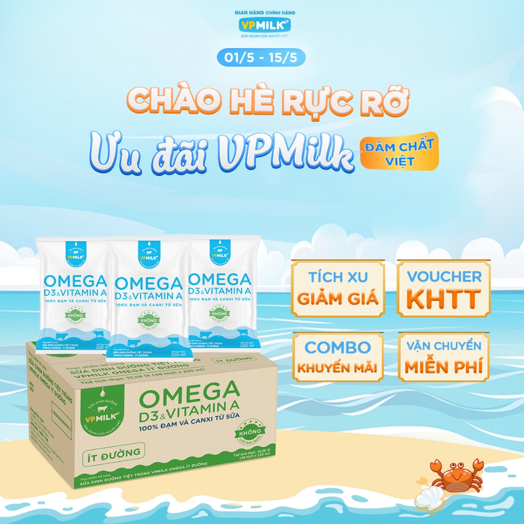 Ảnh Sữa dinh dưỡng tiệt trùng VPMilk Omega bịch 220ml (thùng 48 bịch) 1