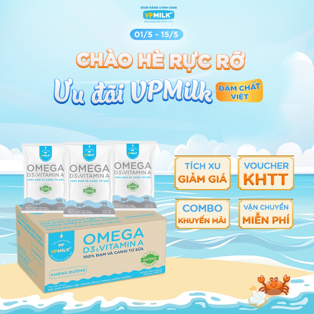 Ảnh Sữa dinh dưỡng tiệt trùng VPMilk Omega bịch 220ml (thùng 48 bịch) 2