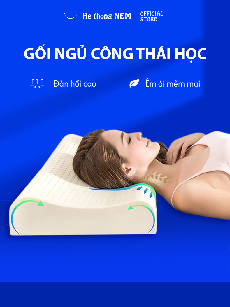 Ảnh Ruột Gối Ngủ Cao Su Non He thong NEM Cao Cấp Ruột Gối Nằm Ngủ Công Thái Học Massage Chống Ngáy Giảm Đau Mỏi Cổ Vai Gáy 1