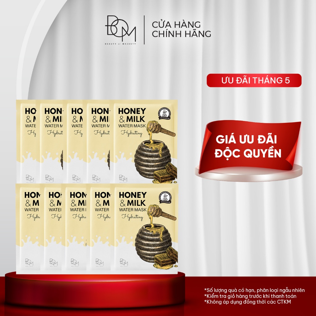 Ảnh Combo 10 miếng mặt nạ BOM Honey & Milk Hydrating Water Mask Mặt Nạ Cấp Ẩm 25g - 8809721243114 1