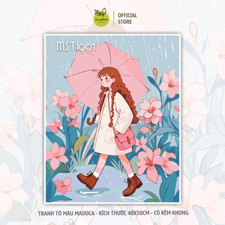 [TỔNG HỢP TRANH MADOCA] Tranh sơn dầu số hóa tự tô màu Cô Bé Dưới Mưa (khung 40x50)