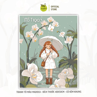 [TỔNG HỢP TRANH MADOCA] Tranh sơn dầu số hóa tự tô màu Cô Bé Dưới Mưa (khung 40x50)