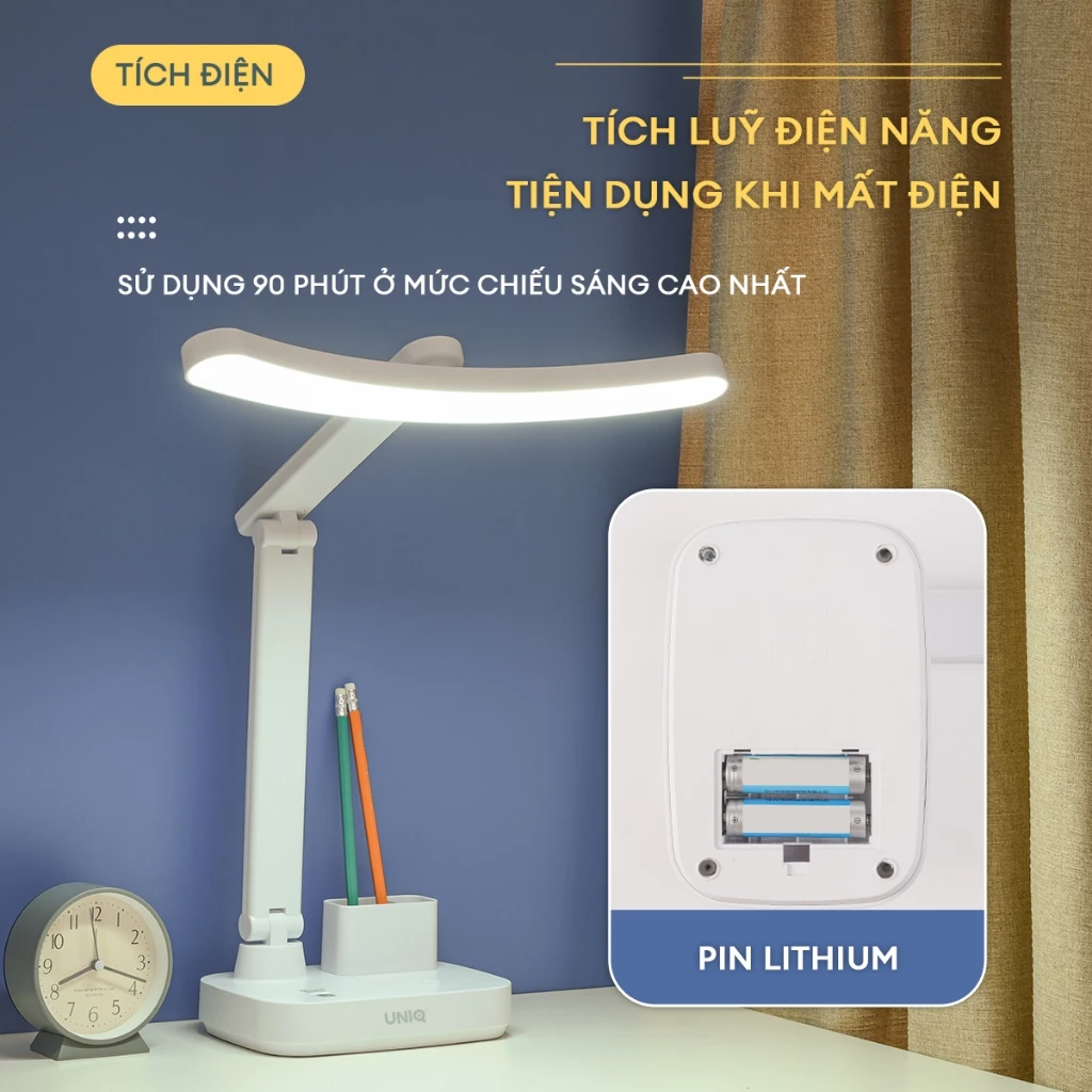 Đèn đọc sách để bàn làm việc UNIQ Solar E7 đèn học chống cận  thị tích điện LED bảo vệ mắt cho bé có sạc pin