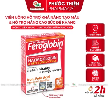 Viên uống bổ máu Bổ sung sắt Vitabiotics FEROGLOBIN B12 tăng miễn dịch Hộp 30 Viên