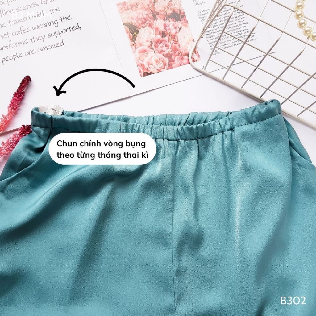 Bộ bầu và sau sinh chất lụa ngọc trai cao cấp quần có chun chỉnh bụng áo có khóa cho bé ti B302/B504  B2 MUM