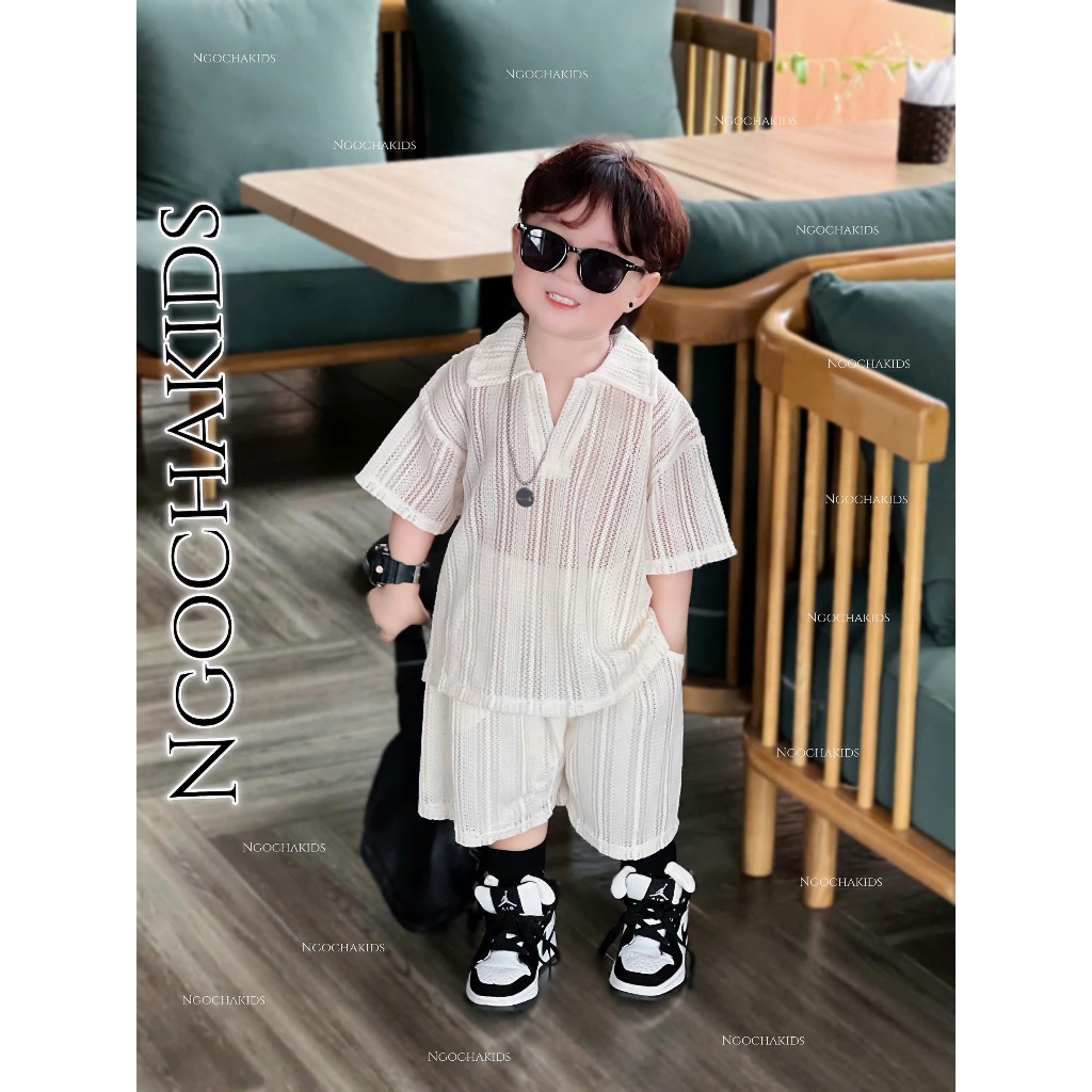 Bộ sơ mi chất dệt kim Cổ V cho bé đi biển,đi chơi chát thoáng mát nhẹ nhàng phong cách Hàn mùa hè cho bé size
