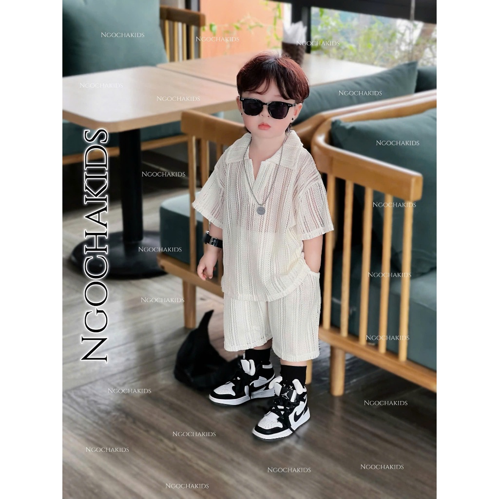 Bộ sơ mi chất dệt kim Cổ V cho bé đi biển,đi chơi chát thoáng mát nhẹ nhàng phong cách Hàn mùa hè cho bé size