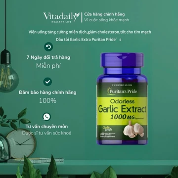 Viên uống dầu tỏi tăng cường miễn dịch, giảm cholesterol Puritan's Pride Garlic Oil 1000mg 100 viên