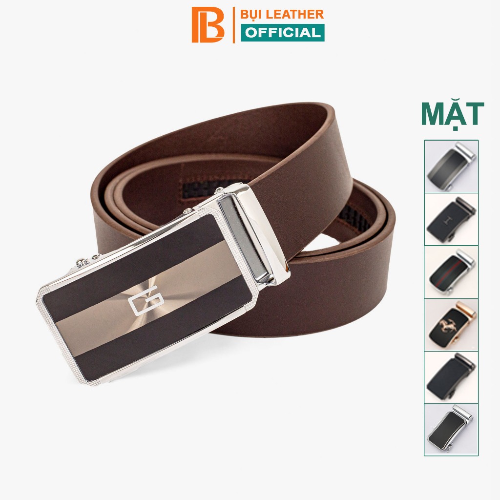 Ảnh Thắt lưng nam da bò nguyên tấm Bụi leather - L111, màu nâu, mặt khóa tăng tự động thép không gỉ, BH 12 tháng 1