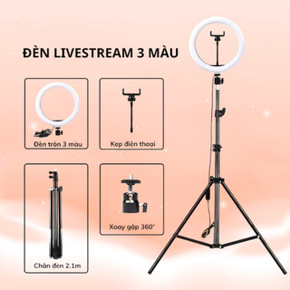 Đèn Livestream 26cm 33cm Kèm Chân 2m1 – Đèn LED 3 Màu Trợ Sáng Quay Video, Bán Hàng Online, Trợ Sáng Makeup