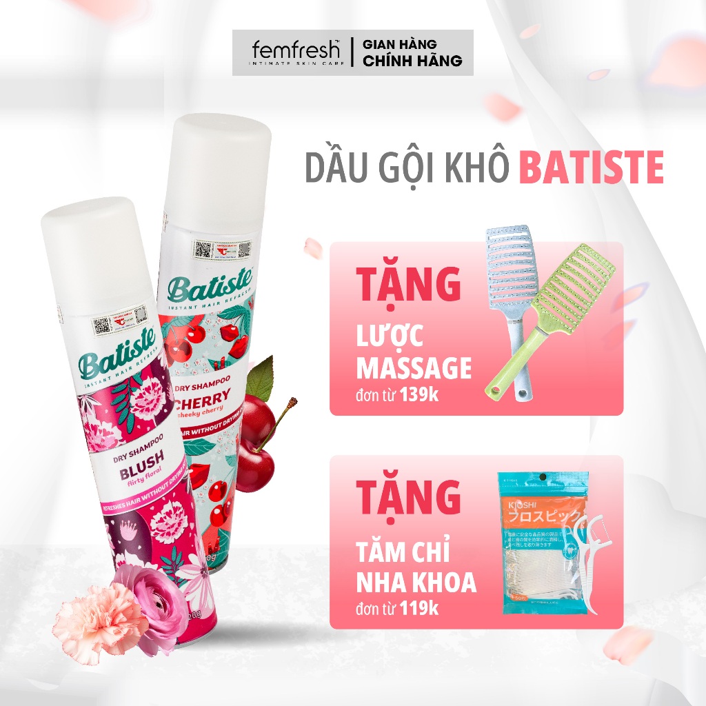 Ảnh Dầu gội khô Batiste Dry Shampoo, giúp làm tóc bồng bềnh, loại bỏ dầu thừa, bết dính - 200ml 1