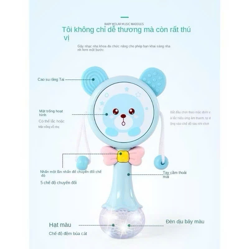 Đồ chơi trống xúc xắc, lục lạc đánh trống, tích hợp loa có nhạc, đèn dễ thương cho bé - đồ chơi cho bé sơ sinh