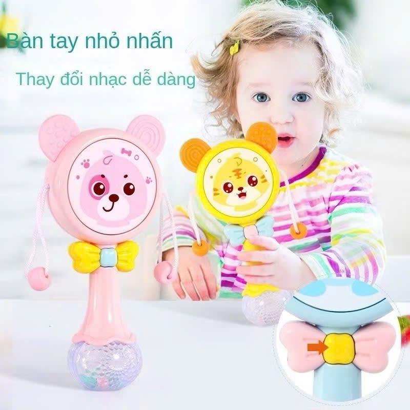 Đồ chơi trống xúc xắc, lục lạc đánh trống, tích hợp loa có nhạc, đèn dễ thương cho bé - đồ chơi cho bé sơ sinh