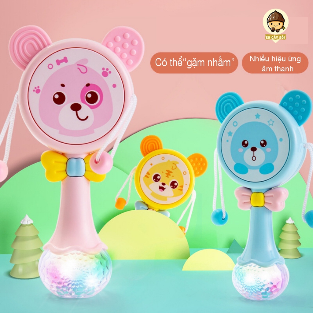 Đồ chơi trống xúc xắc, lục lạc đánh trống, tích hợp loa có nhạc, đèn dễ thương cho bé - đồ chơi cho bé sơ sinh