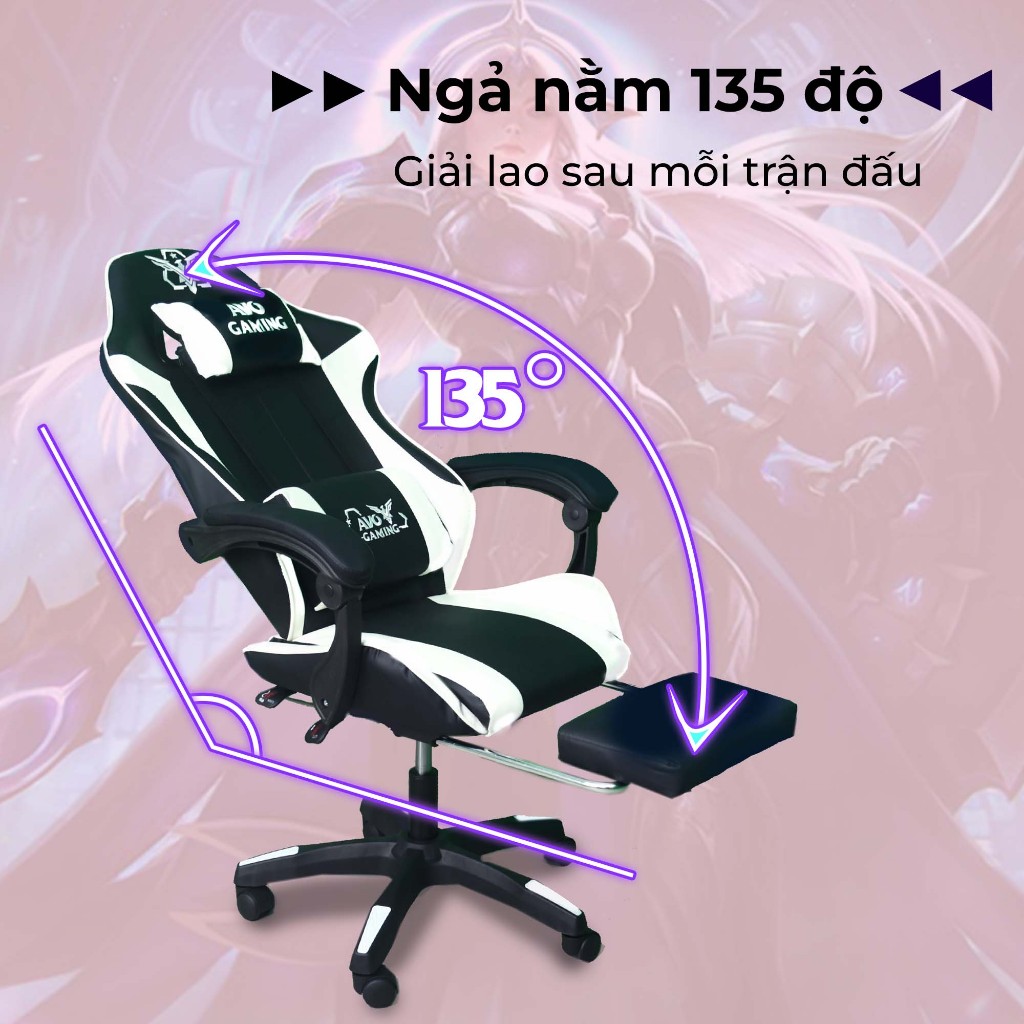 Ảnh Ghế gaming Avogaming công thái học bọc da, chân ghế xoay tựa cổ, đệm lưng nằm ngả gác chân làm việc chơi game 4