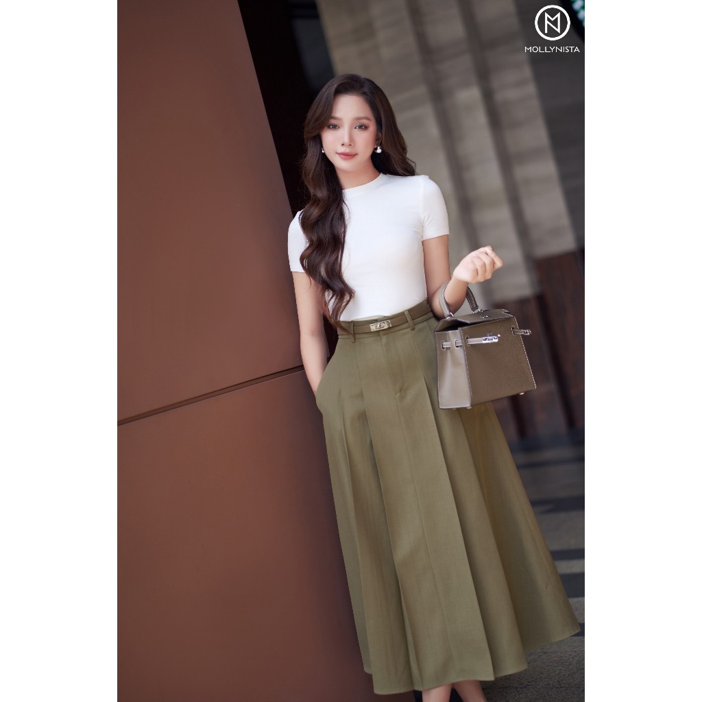 Ảnh Váy xếp ly dáng dài MOLLYNISTA công sở cao cấp thanh lịch nữ tính tôn dáng (không kèm belt) 3