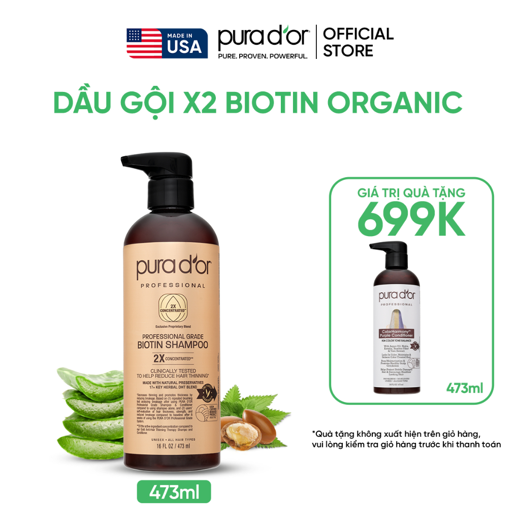 Ảnh DẦU GỘI HỮU CƠ PHỤC HỒI TÓC HƯ TỔN, GIẢM GÃY RỤNG CHUYÊN SÂU BIOTIN 2X PROFESSIONAL 1