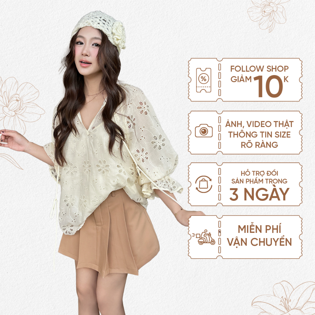 Ảnh TUBYCATU |  Áo ren họa tiết hoa begie/ pink floral lace top 1