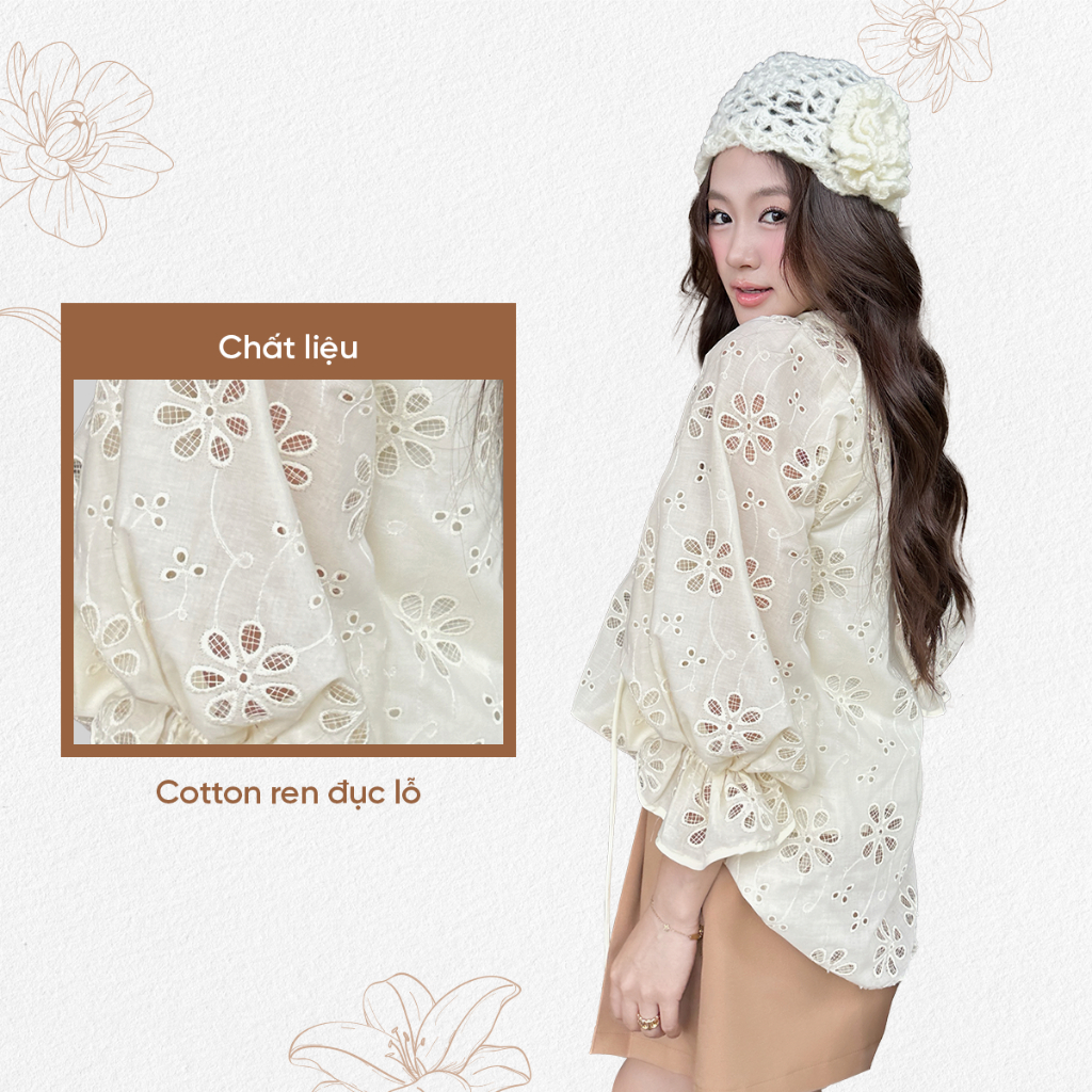 Ảnh TUBYCATU |  Áo ren họa tiết hoa begie/ pink floral lace top 2