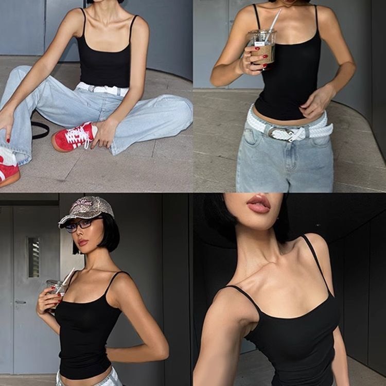 (sẵn)Áo hai dây trơn trắng đen xanh than chất cotton co giãn AHD003 - Tiktik