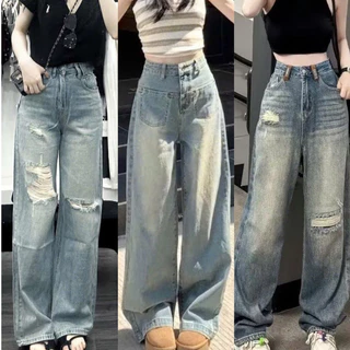 Quần jean nữ ống suông rộng cạp lưng cao hot 2025 Win Bouti