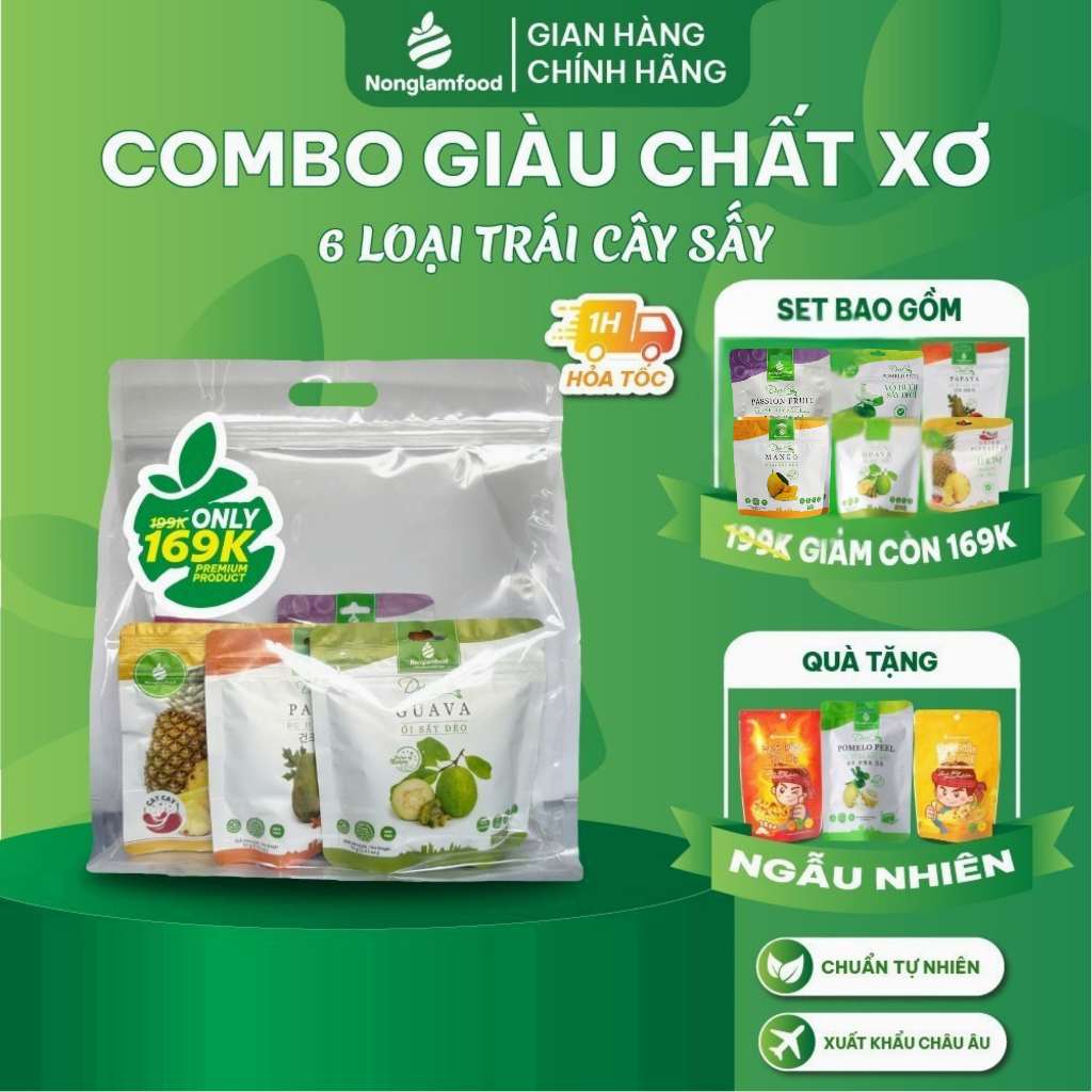 [HÀNG LOẠI 1] Combo 6 túi trái cây hoa quả sấy giàu chất xơ Nông Lâm Food, Tăng cường đề kháng
