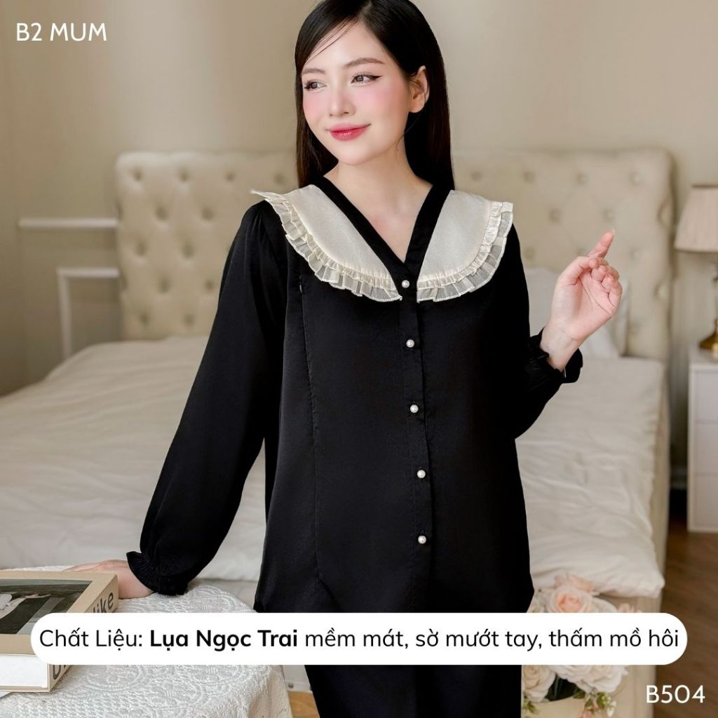 Bộ bầu và sau sinh thiết kế chất lụa ngọc trai có thể mặc quanh năm, áo có khoá bé ti quần có chun chỉnh - B763 B2MUM