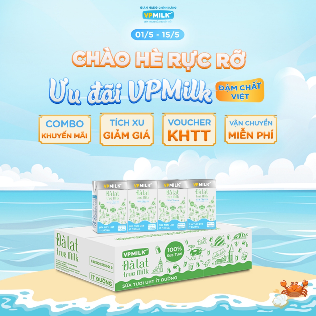 Ảnh Sữa tươi UHT Đà Lạt True Milk VPMilk ít đường hộp 110ml (thùng 48 hộp) 1