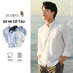 Áo Sơ Mi Trắng Cổ Trụ Nam Chất OXFORD Áo Sơ Mi Nam Kẻ Sọc Xanh Cổ Tàu, Dày dặn( GRSIMPLE)