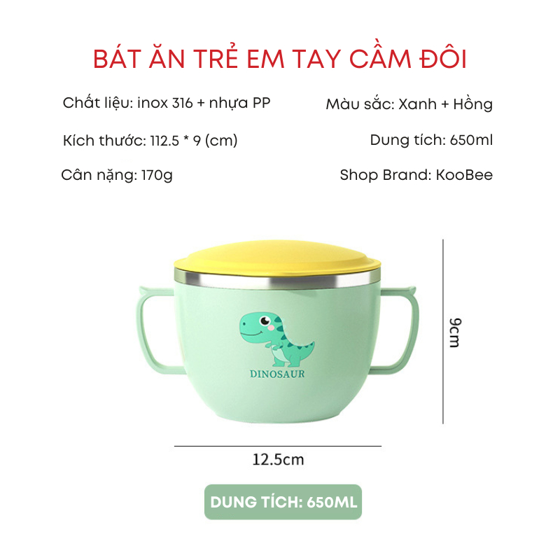 Bát Ăn Dặm Inox 316 Quai Cầm Đôi Cách Nhiệt Chống Nóng 2 Lớp Có Nắp Đậy – An Toàn, Tiện Lợi Cho Bé | 251