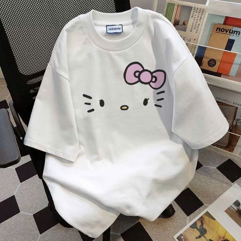 Áo phông form rộng tay lỡ chất vải cotton , áo cổ tròn nam nữ unisex- mèo đơn giản
