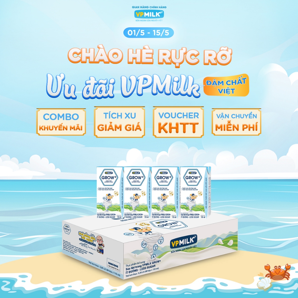 Ảnh Sữa tiệt trùng VPMilk Grow+ hộp 110ml (thùng 48 hộp) 2