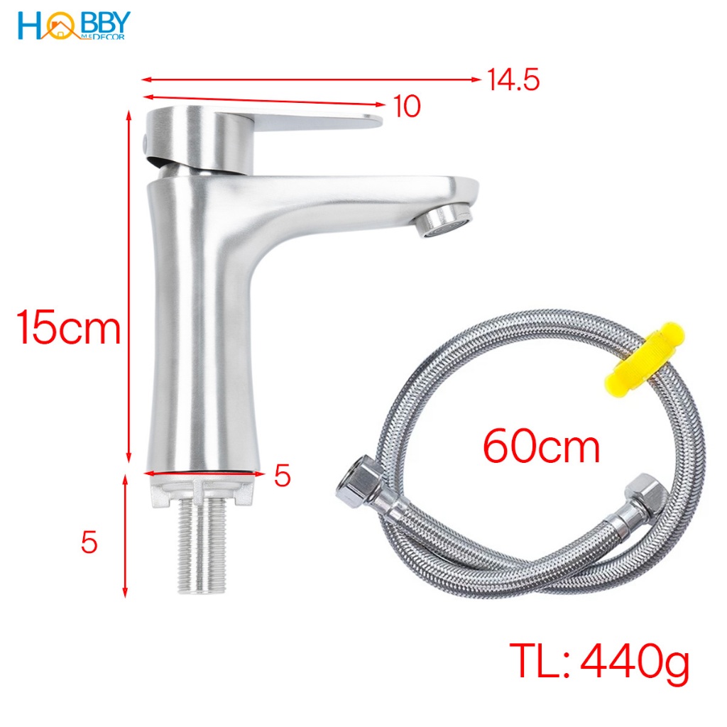 Vòi chậu rửa mặt lavabo xả lạnh inox 304 Hobby home decor LBL2
