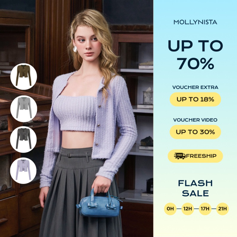 Ảnh Set áo thiết kế cardigan kèm quây freesize MOLLYNISTA nữ tính cao cấp đi chơi đi tiệc 1