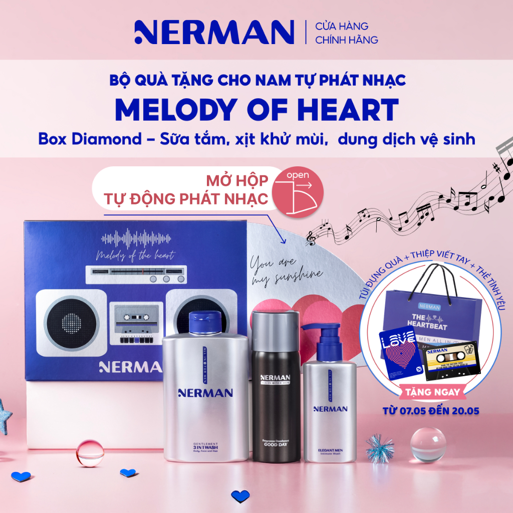 Ảnh Bộ quà tặng cho nam tự phát nhạc Nerman Melody Of Heart - Sữa tắm 3 in 1 350g & DDVS 100ml & XKM 100ml 1
