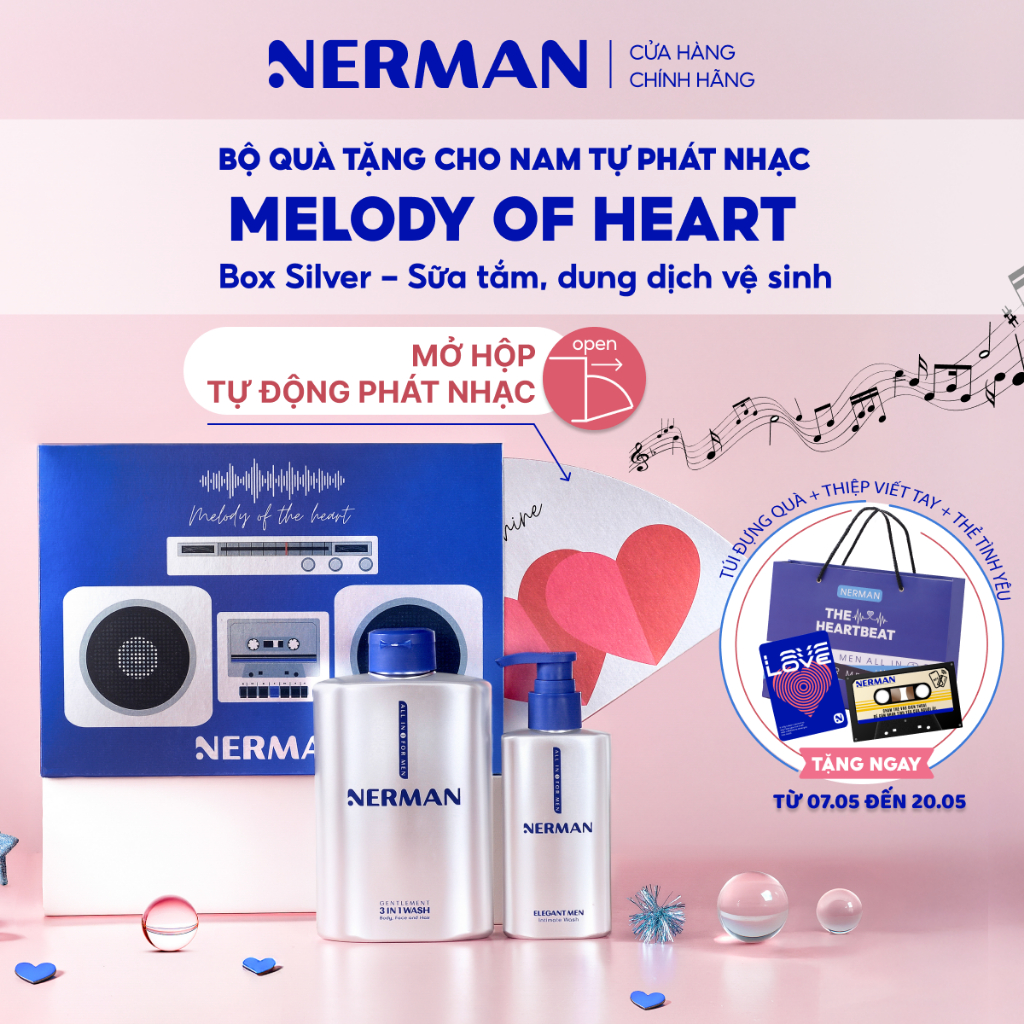 Ảnh Bộ quà tặng cho nam tự phát nhạc Nerman Melody Of Heart - Sữa tắm 3 in 1 350g & DDVS 100ml & XKM 100ml 4